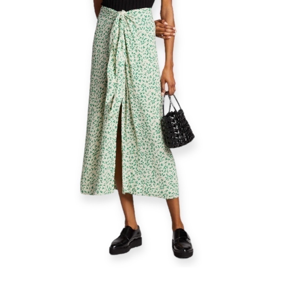 NWOT Floral Green Ganni Midi Skirt